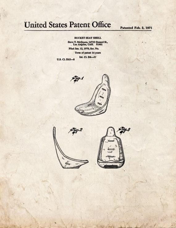 Bucket Seat Shell Patent Print
