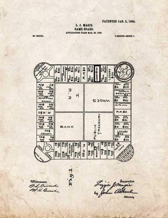 Landlord's Game Patent Print