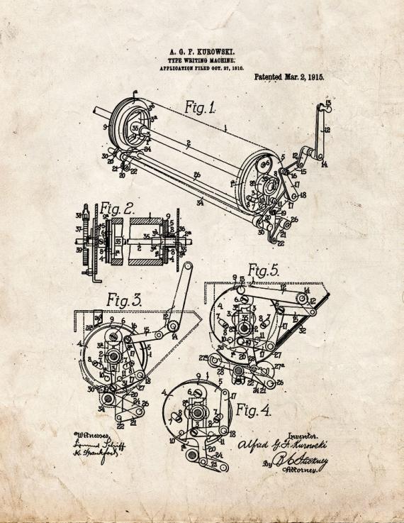 Type Writing Machine Patent Print