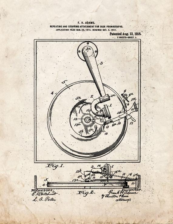 Repeating and Stopping Attachment for Disk Phonographs Patent Print