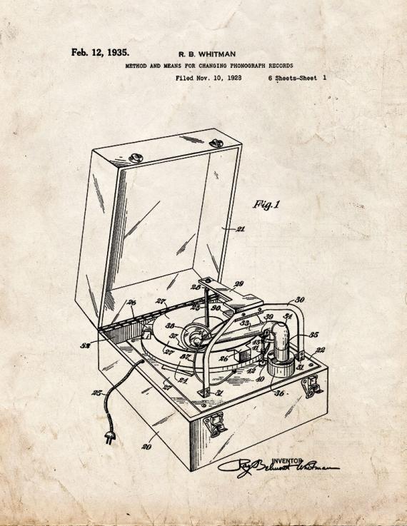 Record Player Patent Print