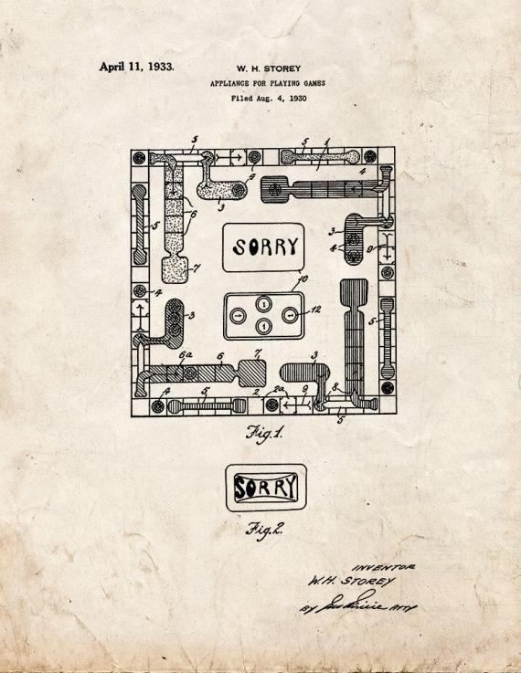 Sorry Board Game Patent Print