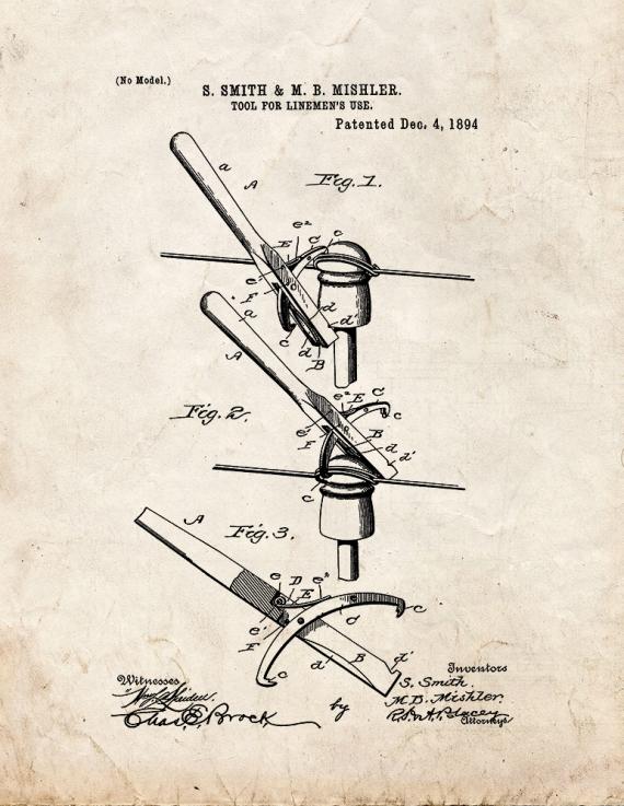 Tool For Lineman's Use Patent Print