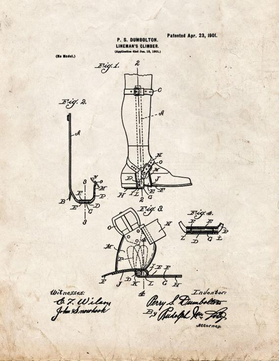 Lineman's Climber Patent Print