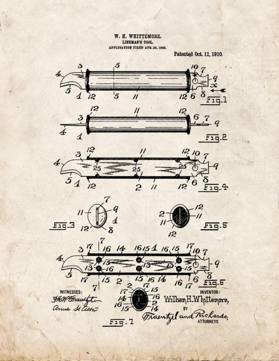 Lineman's Tool Patent Print