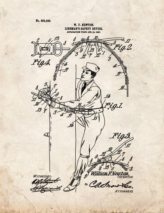 Lineman's Safety Device Patent Print