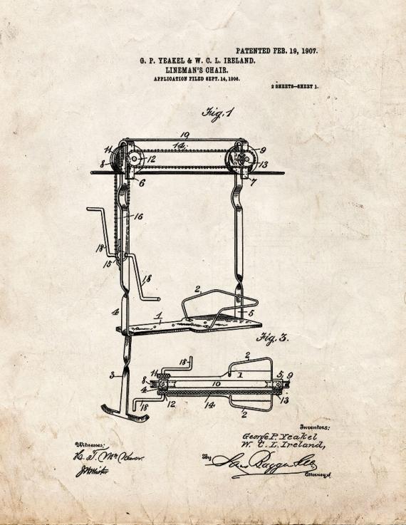 Lineman's Chair Patent Print