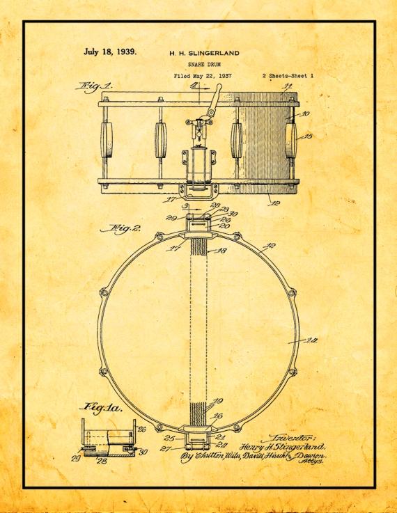 Snare Drum Patent Print
