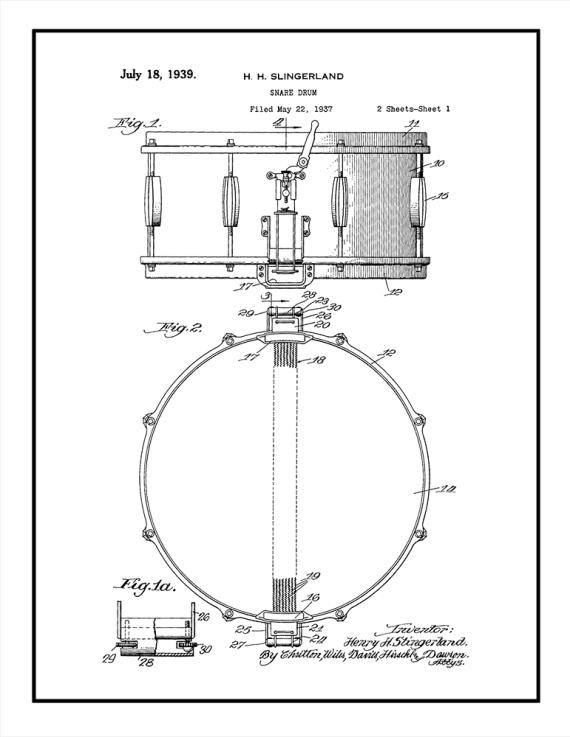 Snare Drum Patent Print