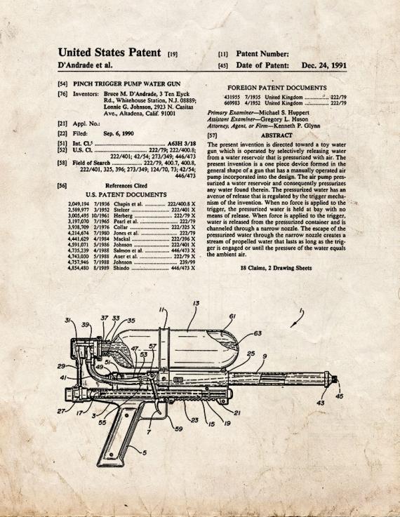 Pinch Trigger Pump Water Gun Patent Print