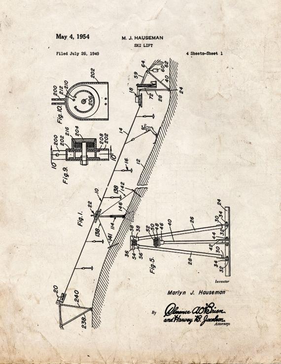 Ski Lift Patent Print