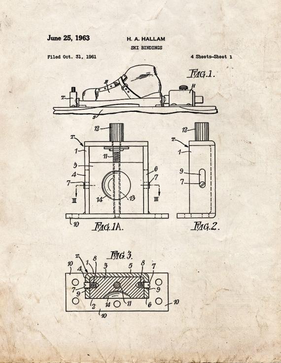 Ski Bindings Patent Print