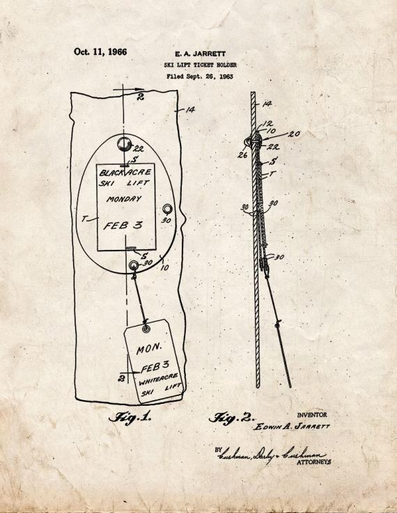 Ski Lift Ticket Holder Patent Print