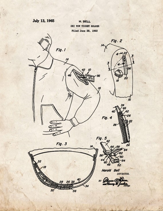 Ski Tow Ticket Holder Patent Print