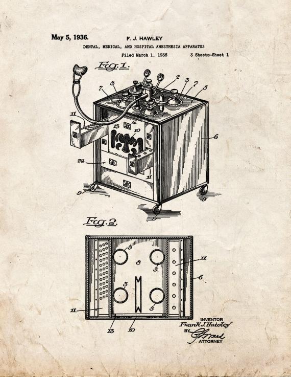 Dental, Medical, and Hospital Anesthesia Apparatus Patent Print