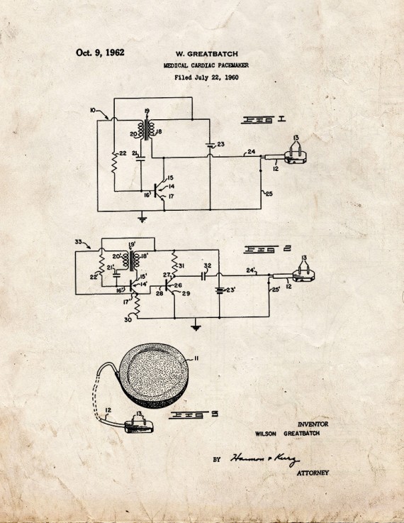 Medical Cardiac Pacemaker Patent Print
