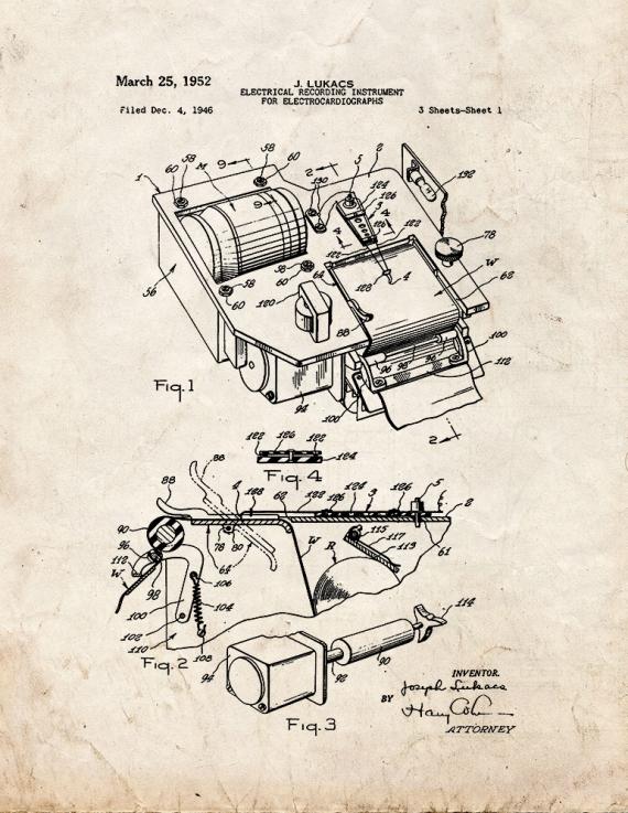 Electrical Recording Instrument for Electrocardiographs Patent Print