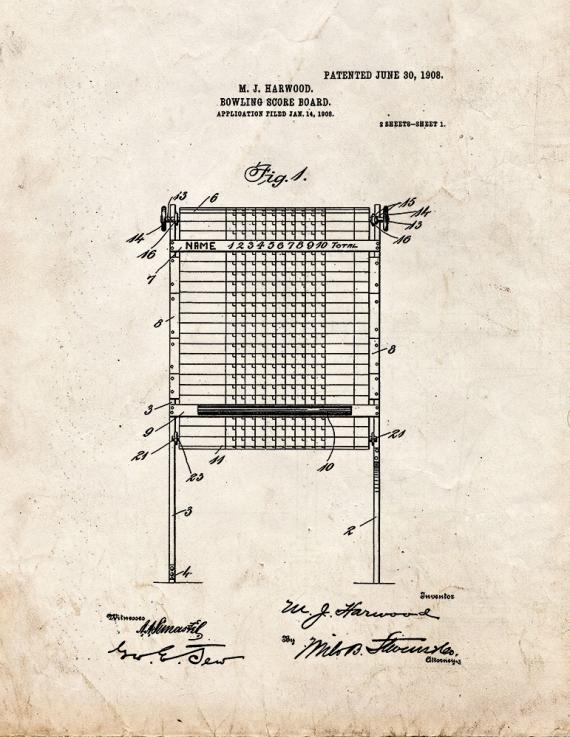 Bowling Scoreboard Patent Print