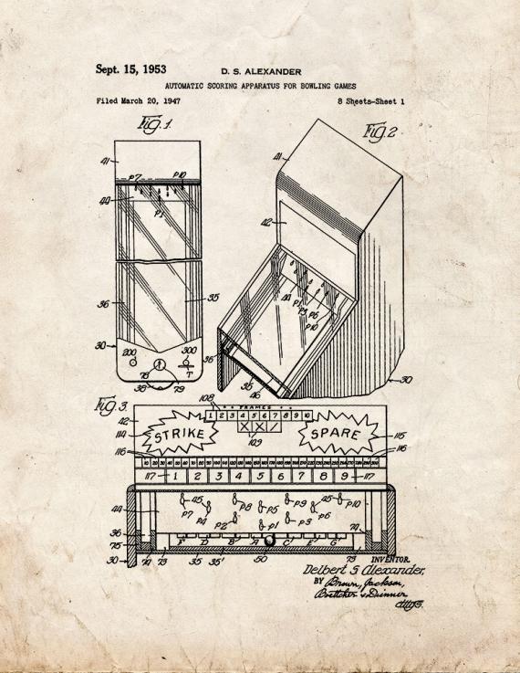 Automatic Scoring Apparatus for Bowling Games Patent Print