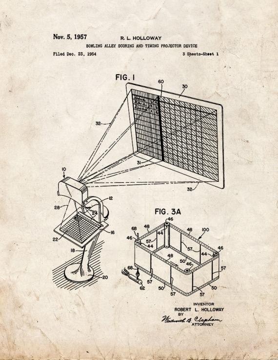 Bowling Alley Scoring and Timing Projector Device Patent Print