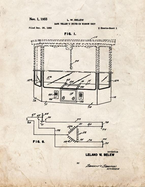 Bank Teller's Drive-in Window Unit Patent Print