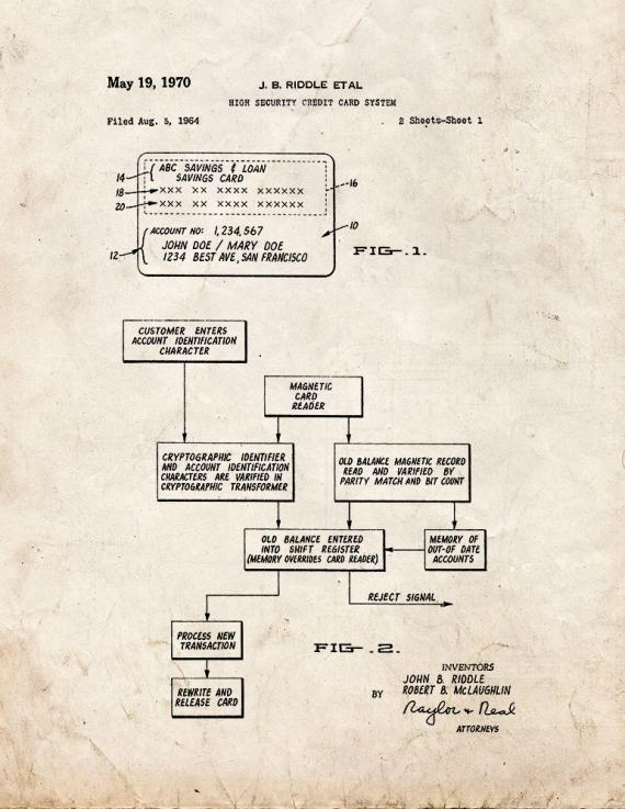 High Security Credit Card System Patent Print