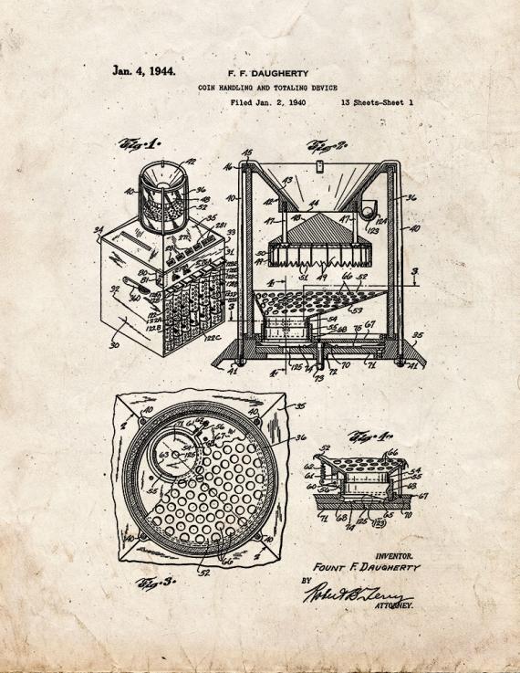 Coin Handling and Totaling Device Patent Print