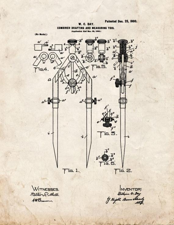 Combined Drafting and Measuring Tool Patent Print