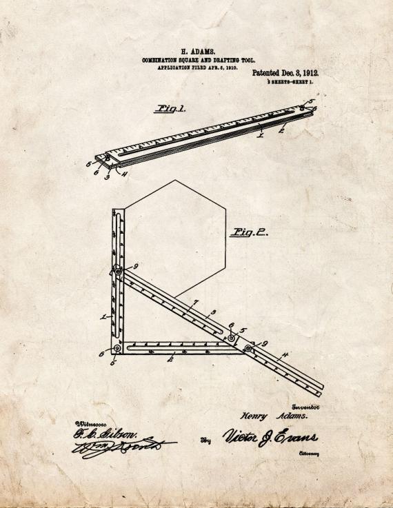 Combination Square and Drafting-tool Patent Print