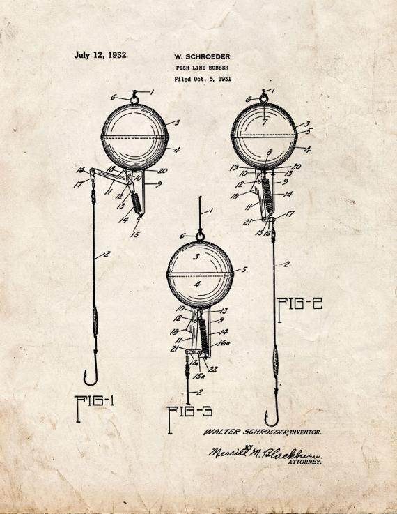 Fish Line Bobber Patent Print