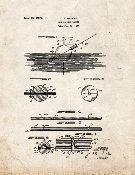 Fishing Line Bobber Patent Print