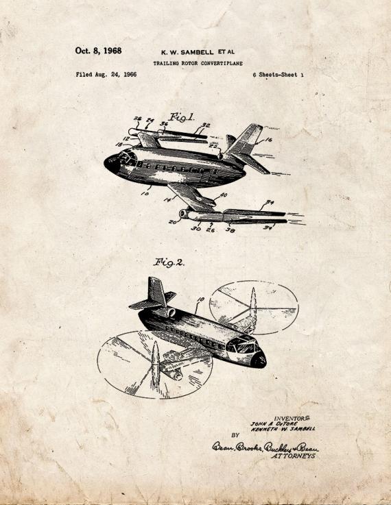 Trailing Rotor Convertiplane Patent Print