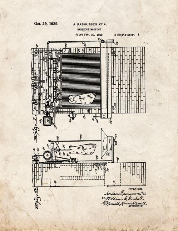 Barbecue Machine Patent Print