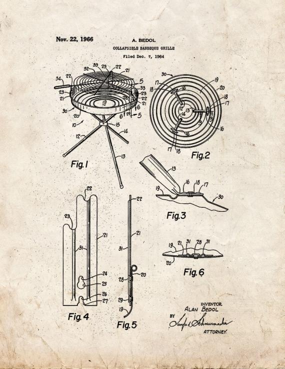 Collapsible Barbeque Grille Patent Print