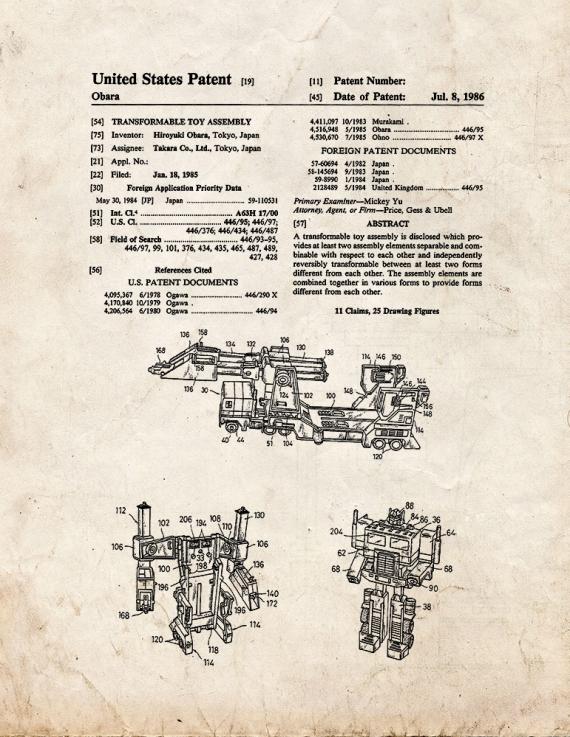 Transformable Toy Assembly Patent Print