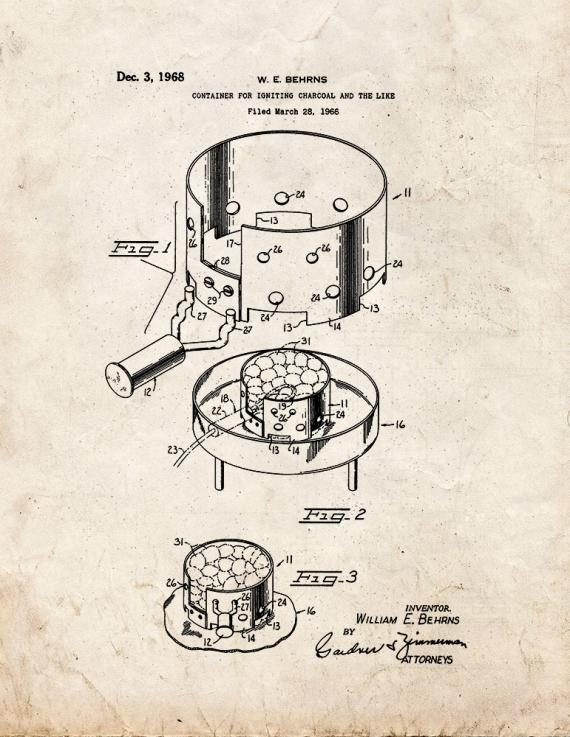 Container for Igniting Charcoal Patent Print