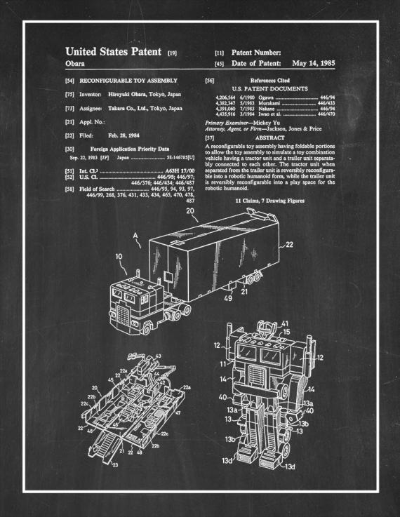 Transformers Optimus Prime Patent Print