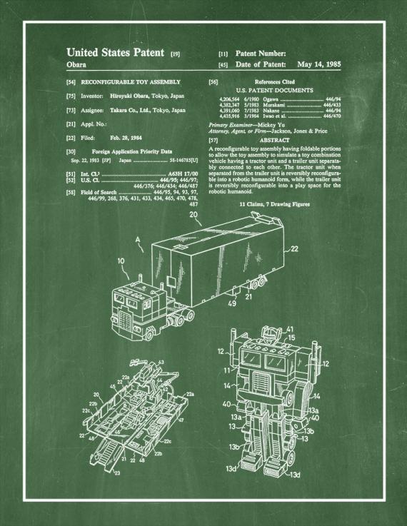 Transformers Optimus Prime Patent Print