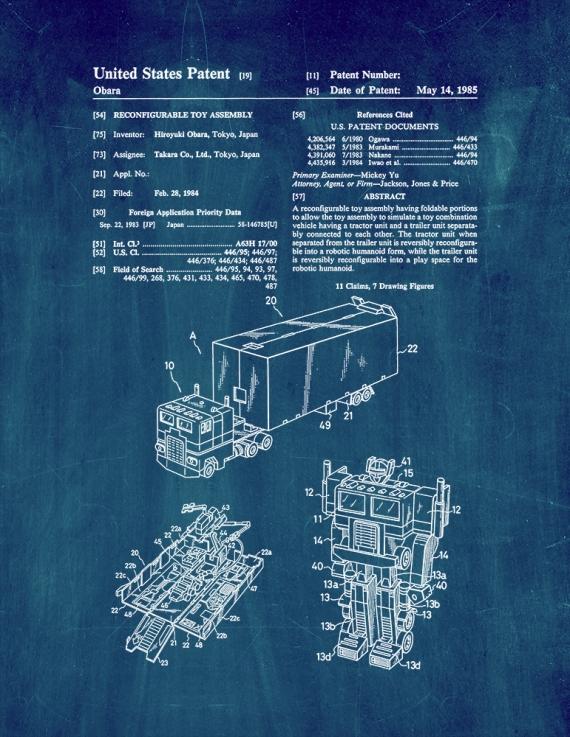 Transformers Optimus Prime Patent Print