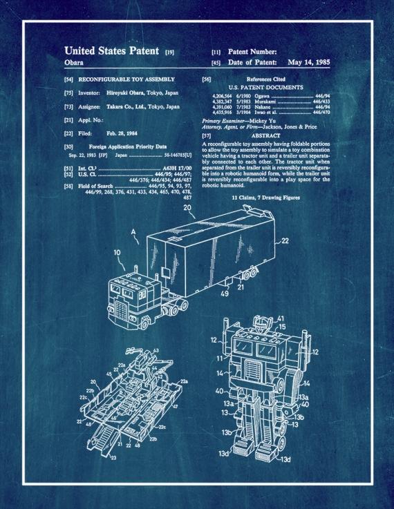 Transformers Optimus Prime Patent Print