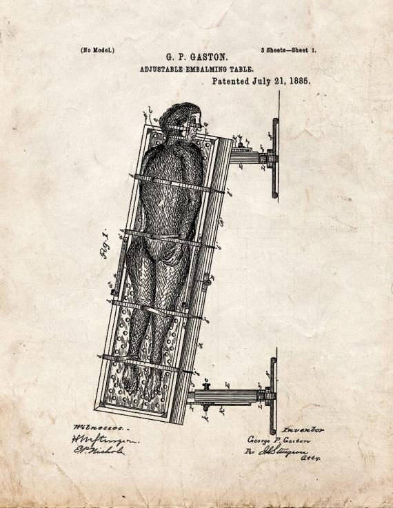 Adjustable Embalming Table Patent Print