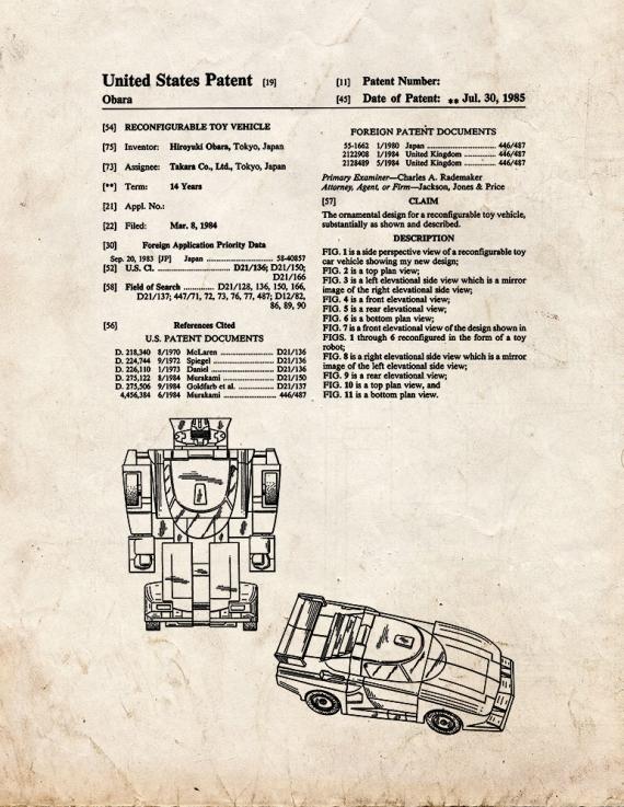 Transformers Reconfigurable Toy Vehicle Patent Print