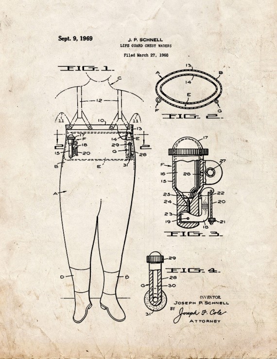 Life Guard Chest Waders Patent Print