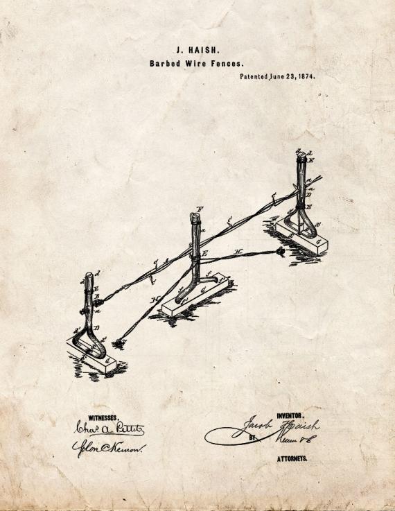 Barbed Wire Fence Patent Print