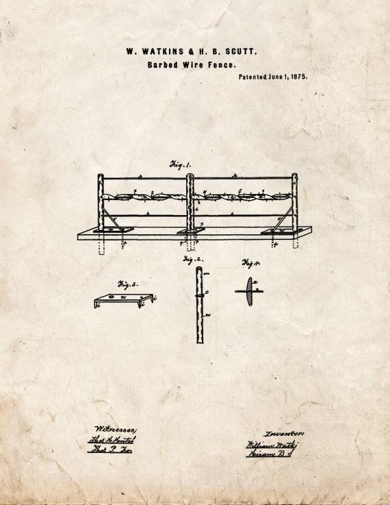 Barbed Wire Fences Patent Print