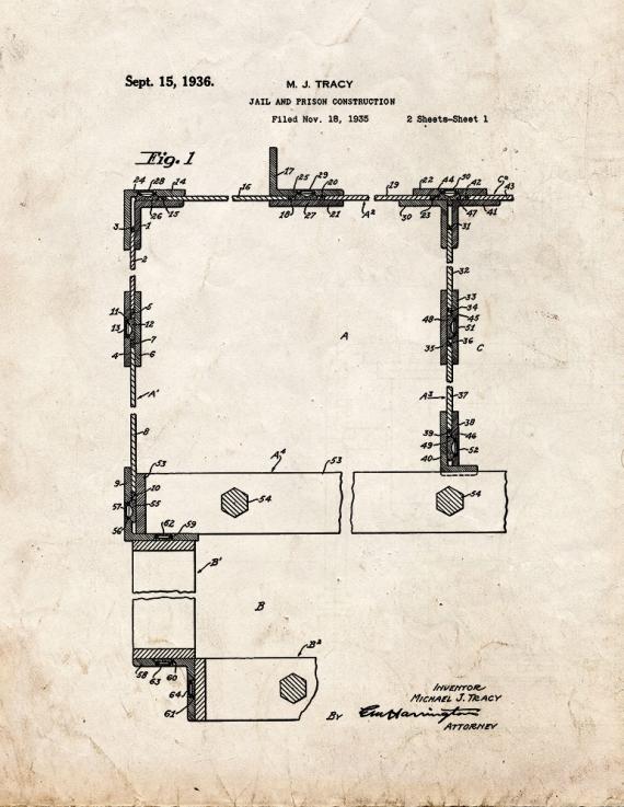 Jail and Prison Construction Patent Print