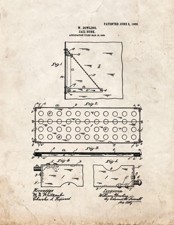 Jail Bunk Patent Print