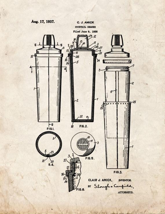 Cocktail Shaker Patent Print