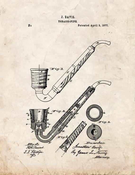 Tobacco Pipe Patent Print