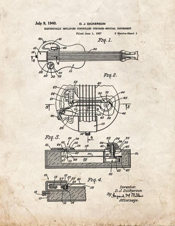 Electrically Amplified Controlled Stringed Musical Instrument Patent Print